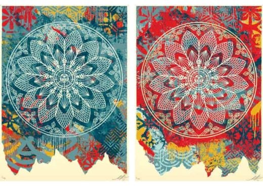 Shepard Fairey - Collage Peace Mandala Blue and Red - 2024